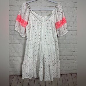 LOFT ANN TAYLOR Petite Dot Embroidered Tiered Swing Dress,‎ sz LP, NWT